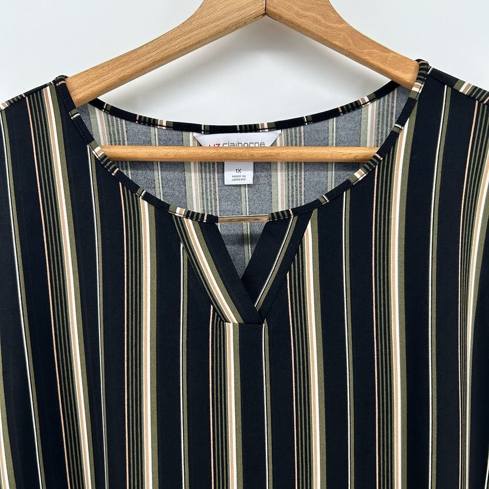 Liz Claiborne Womens Sleeveless Top Sz‎ 1X Green Black Striped Office Formal
